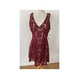 CITY STUDIO Womens Fit + Flare Mini Dress Burgundy Sleeveless Lined Juniors 1